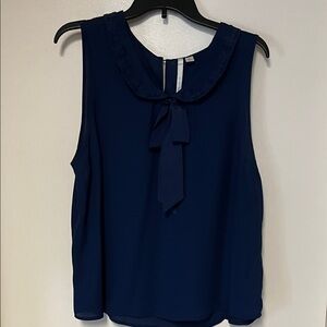LC Lauren Conrad Navy Sleeveless Blouse with Bow